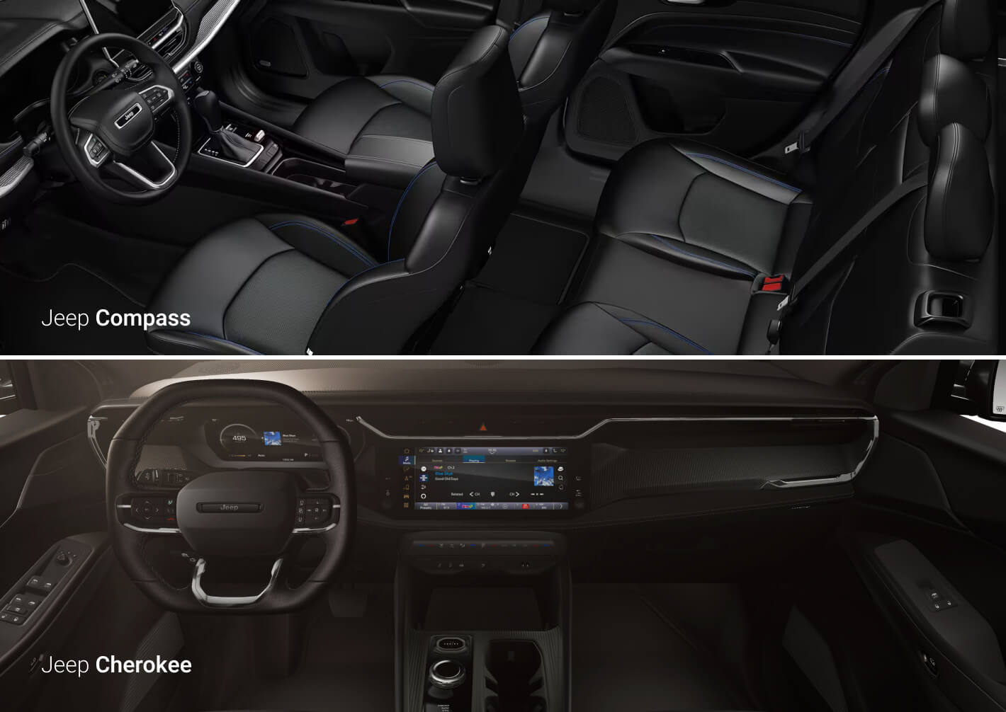 Jeep Compass interior front and back seats | Jeep Cherokee interior dash